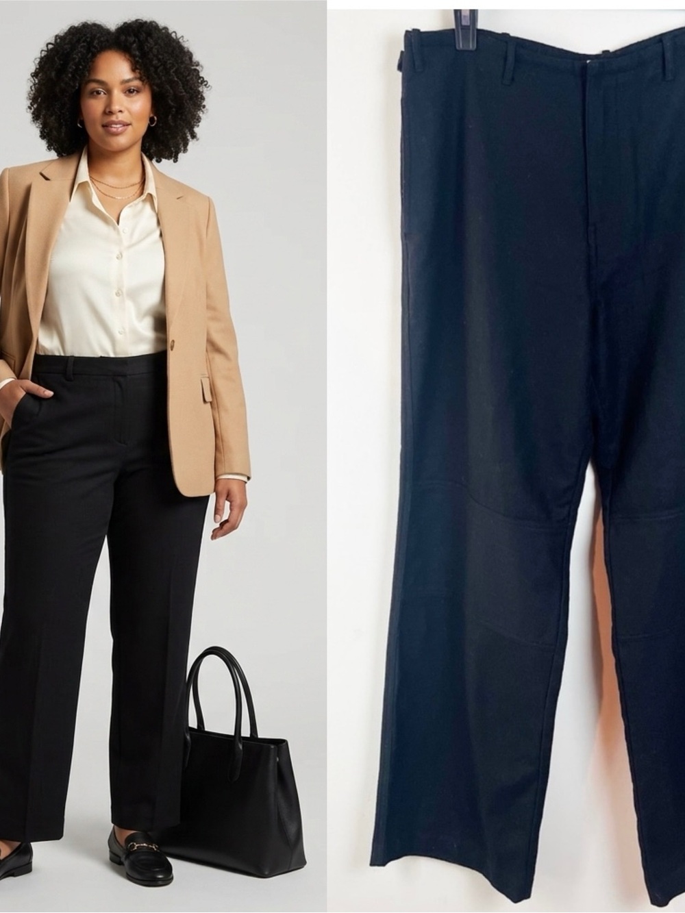 G.H. Bass Womens Wool Wide Leg Pants Trousers Black 12 Lined Pockets Career